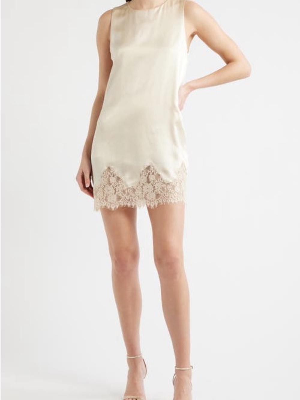 Reformation Cream Lace-Trim Silk Slip Dress